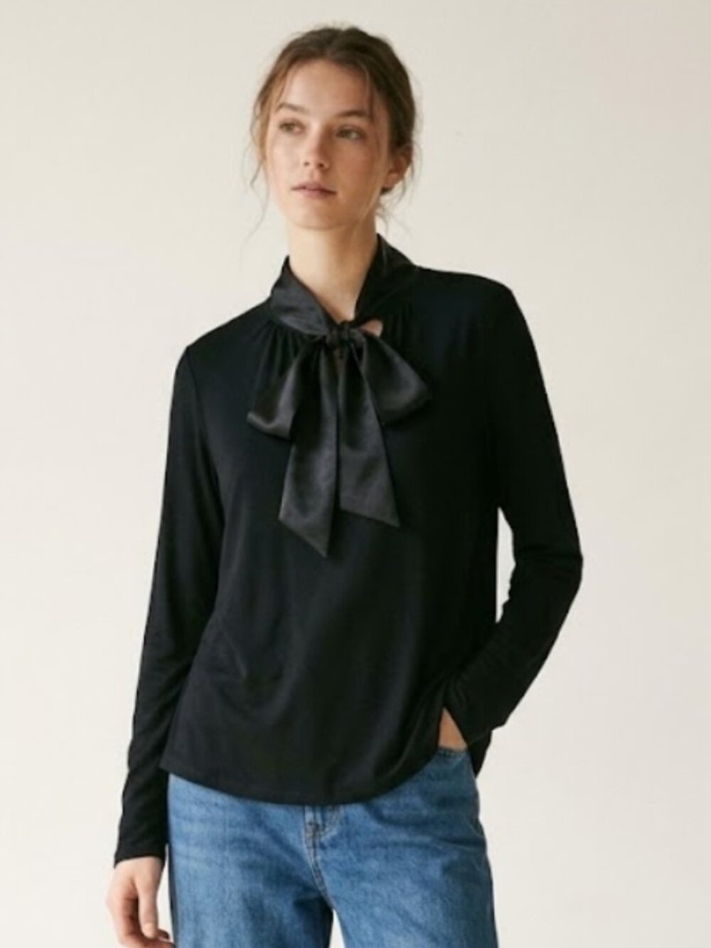 Vintage Newport News Blouse Black Bow Minimalist Office Casual XL